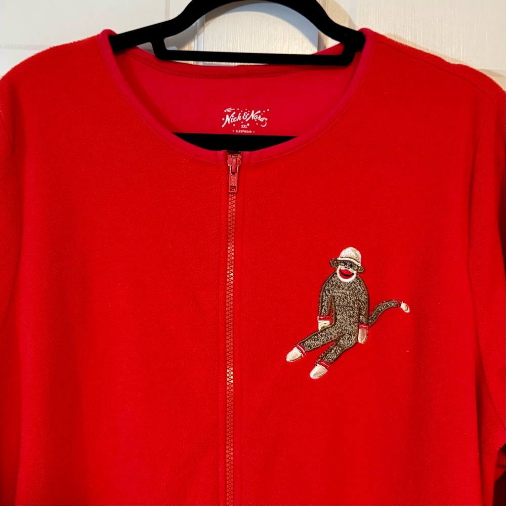Nick & Nora | Sock Monkey One Piece Footie Pajamas, Red, Size XXL - EUC - Picture 2 of 5